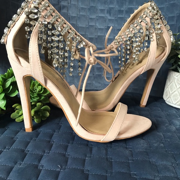 Boohoo brand Evelyn chandelier blush suede heels - Picture 5 of 8